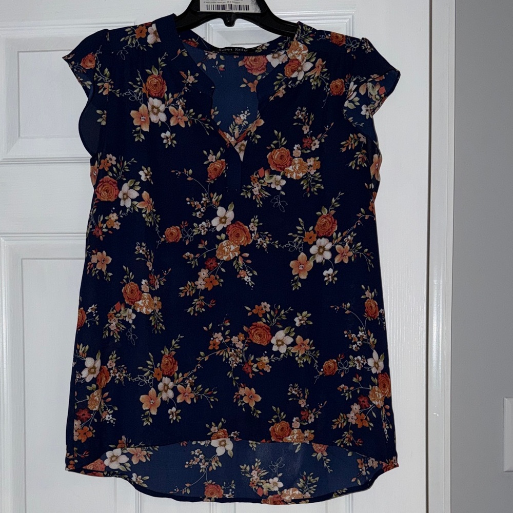 Sweet Rain Navy Floral Blouse Juniors XL